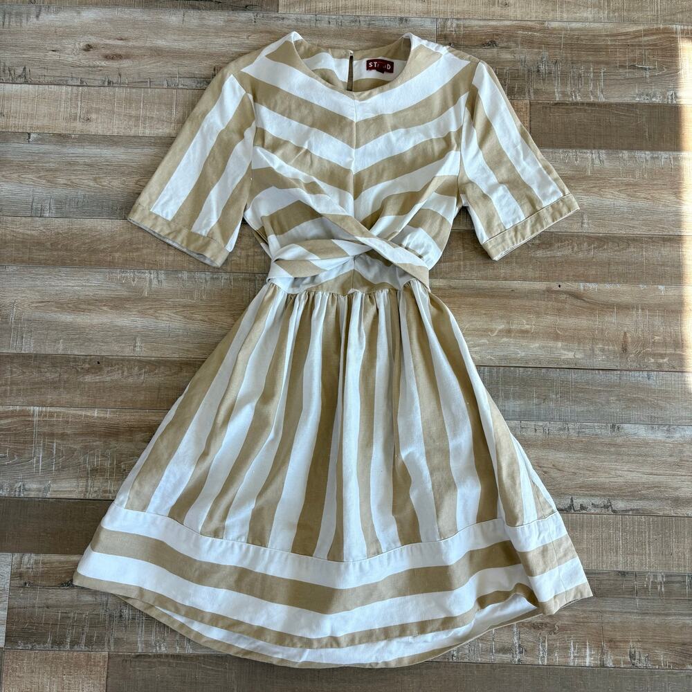 Staud York Cotton-Linen Dress Cream and Beige Size XS - Picture 2 of 8